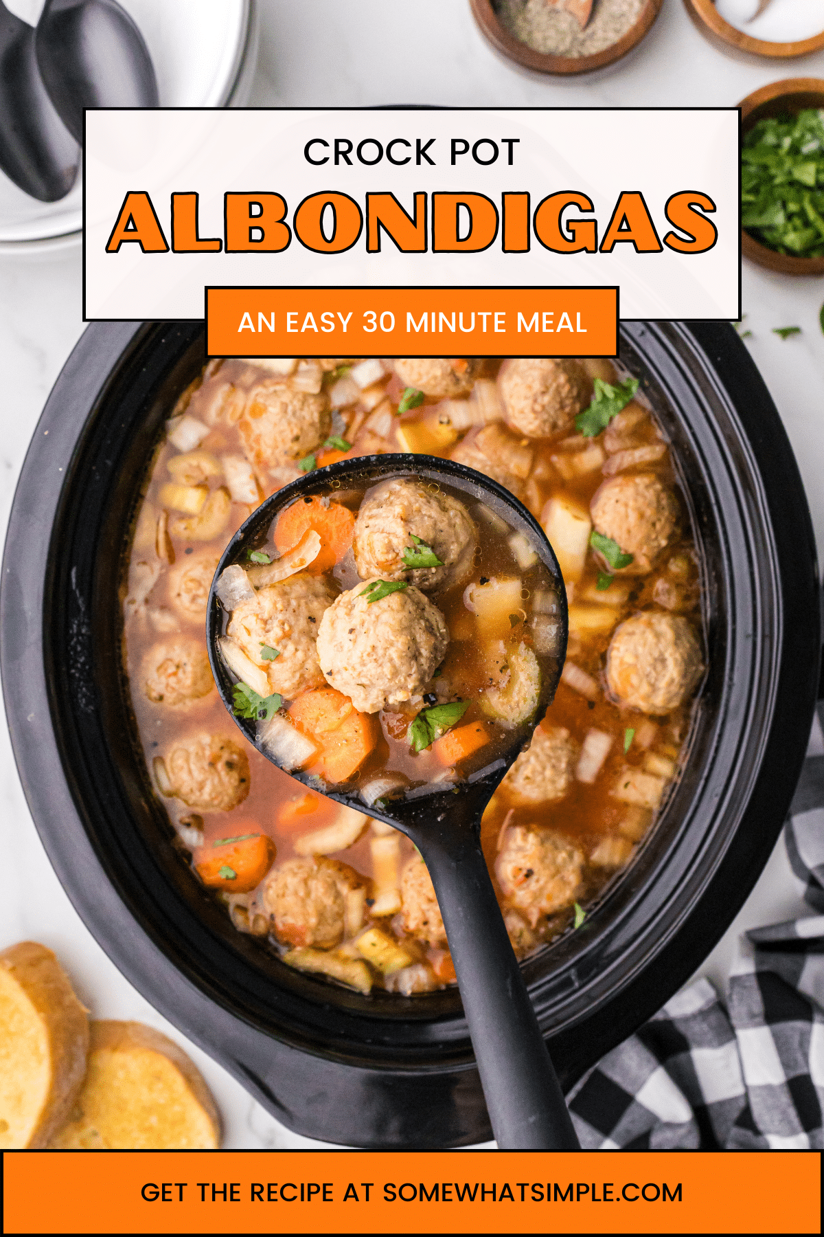 Albondigas soup is a popular Mexican recipe made with meatballs and fresh vegetables. This soup recipe is made in the crockpot, so it's easy, hearty, so delicious! via @somewhatsimple