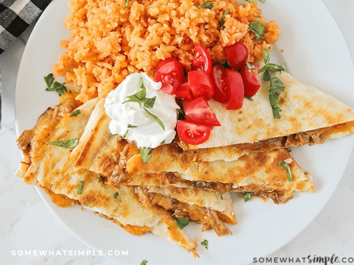 overhead shot of BBQ Pork Quesadillas
