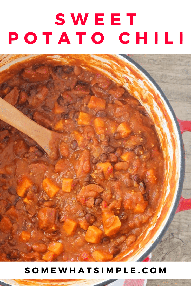 This savory and hearty turkey sausage sweet potato chili recipe is the perfect dinner for a chilly fall evening. It's made with sweet potatoes, black beans, sausage and a blend of delicious spices. It's so easy to make, it only takes 10 minutes to prep. I promise you'll love this homemade chili recipe. via @somewhatsimple