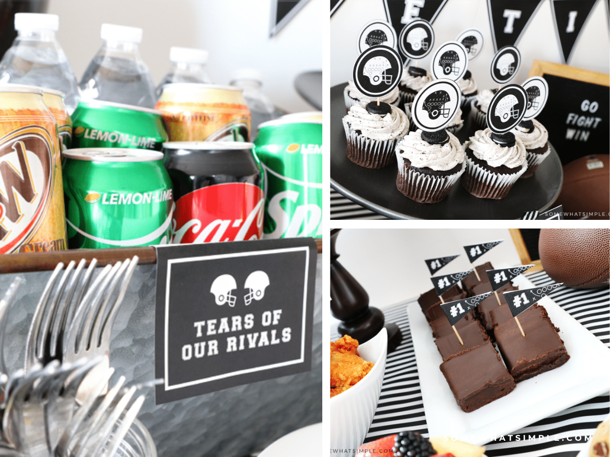 collage of images showing wht types of snacks to display at a tailgate party
