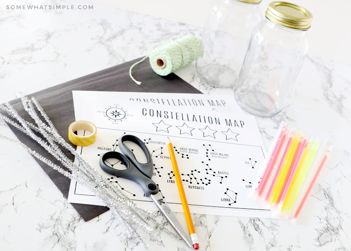 Materials Needed to make your own lanterns, laid out on a counter top