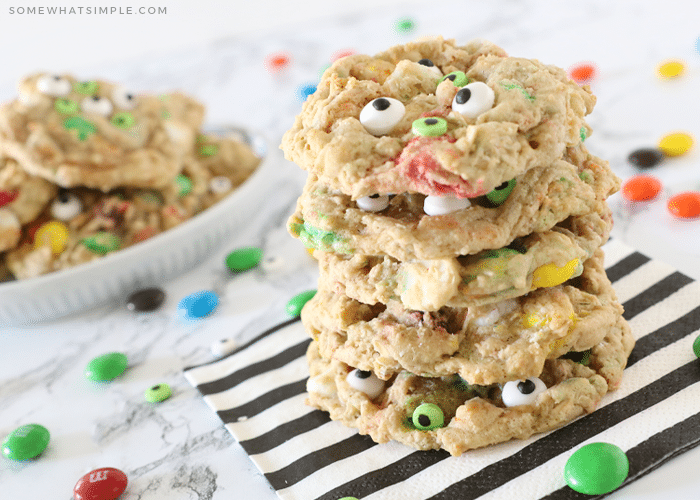 A stack of monster cookies