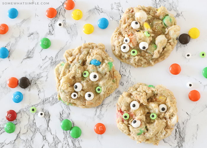 monster cookies with candy eyes