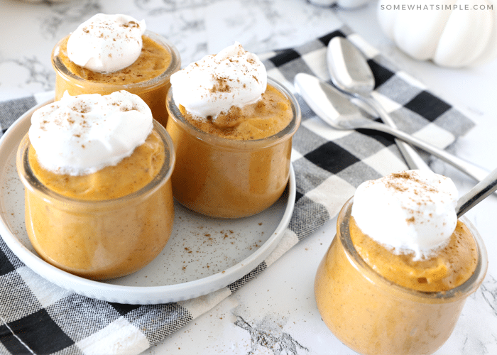 individual servings of pumpkin pudding in glass cups