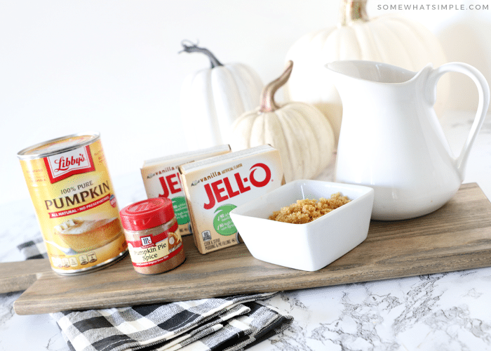 ingredients for pumpkin pudding laid out on the counter