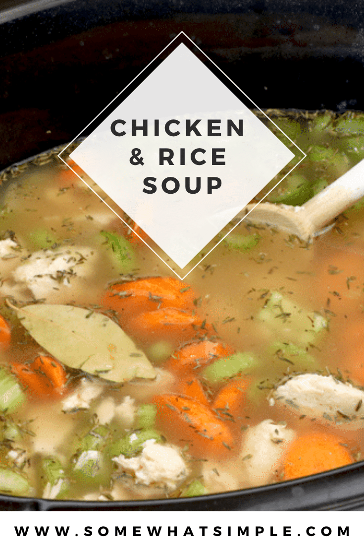 Crock Pot Chicken and Rice Soup is packed with brown rice, tender chicken, and fresh vegetables. It's so easy to make, that it only takes a few minutes to prep. Just throw all of the ingredients into the slow cooker and let it do the cooking. This comforting soup is perfect to enjoy when it's cold and tastes amazing! via @somewhatsimple