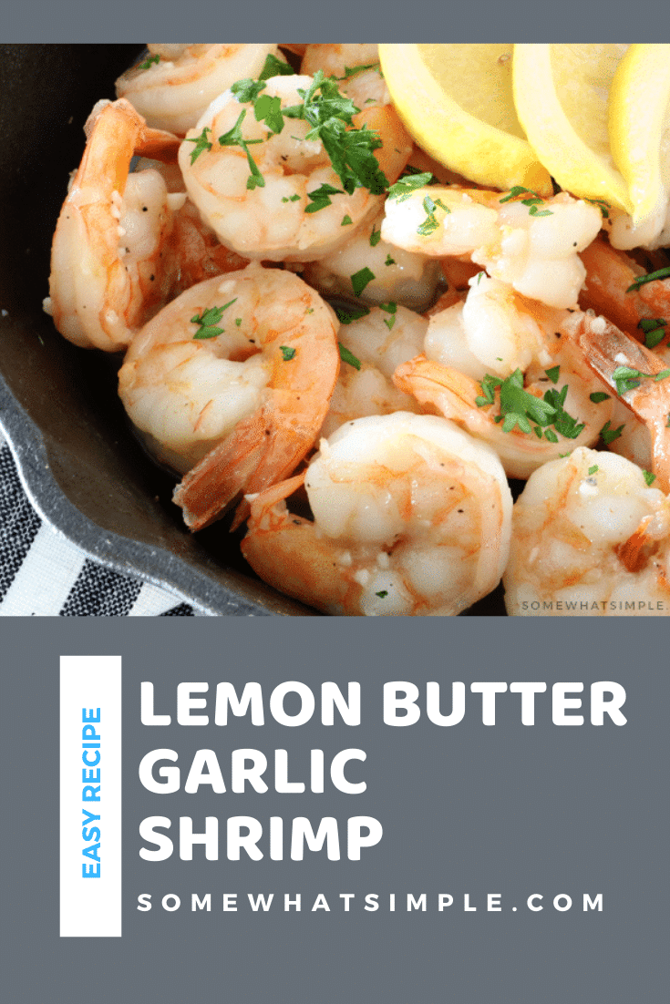 Garlic butter shrimp is an easy dinner or appetizer recipe. It doesn't get any better than jumbo shrimp smothered in an a delicious lemon garlic butter sauce. The recipe is so simple, it takes only 20 minutes to make, uses only a few basic ingredients and you only need one pan to make it. This is the perfect meal for the seafood lover in your family. via @somewhatsimple