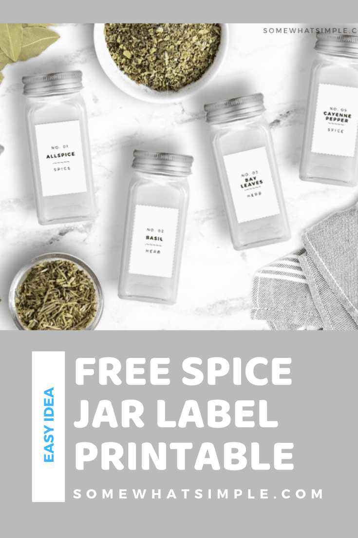 Get ready for a spice rack overhaul using our printable spice jar labels! It's time to create an organized spice rack that looks amazing! Download these free printable spice jar templates and in a few minutes your pantry is going to look pretty and you'll be able to find what you're looking for. via @somewhatsimple