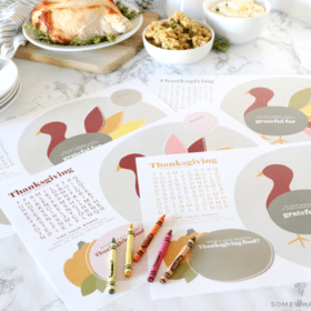 printable thanksgiving placemats in front of thanksgiving food