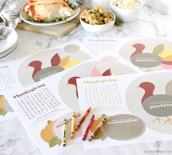 printable thanksgiving placemats in front of thanksgiving food