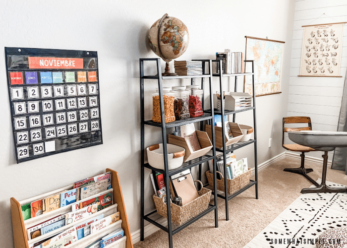 bookshelves in a school room