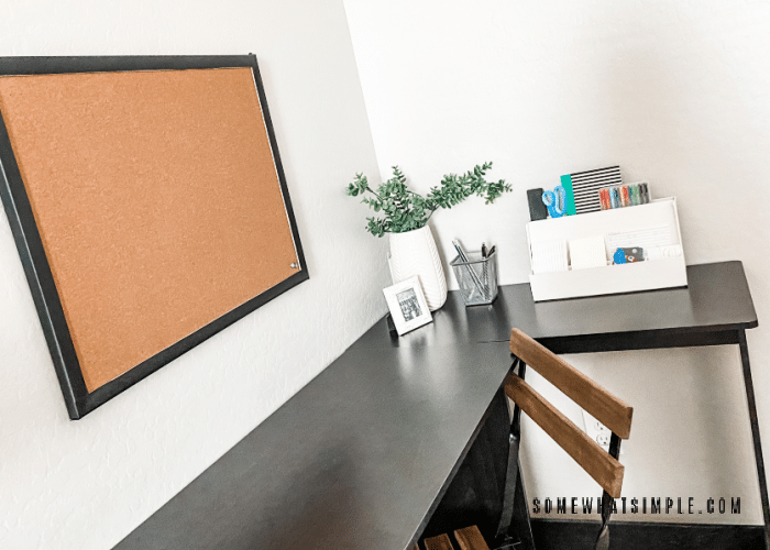 teachers desk in the corner of a homeschool room