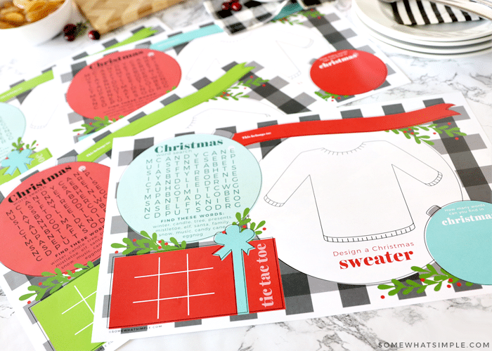 printable Christmas placemats on the table