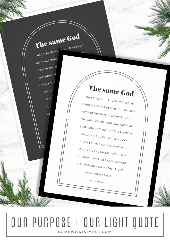 When the world is dark and confusing, our purpose is to be a light that will not only lead others to Him but warm them as well. #printable #free #quote #christmas #bealight via @somewhatsimple