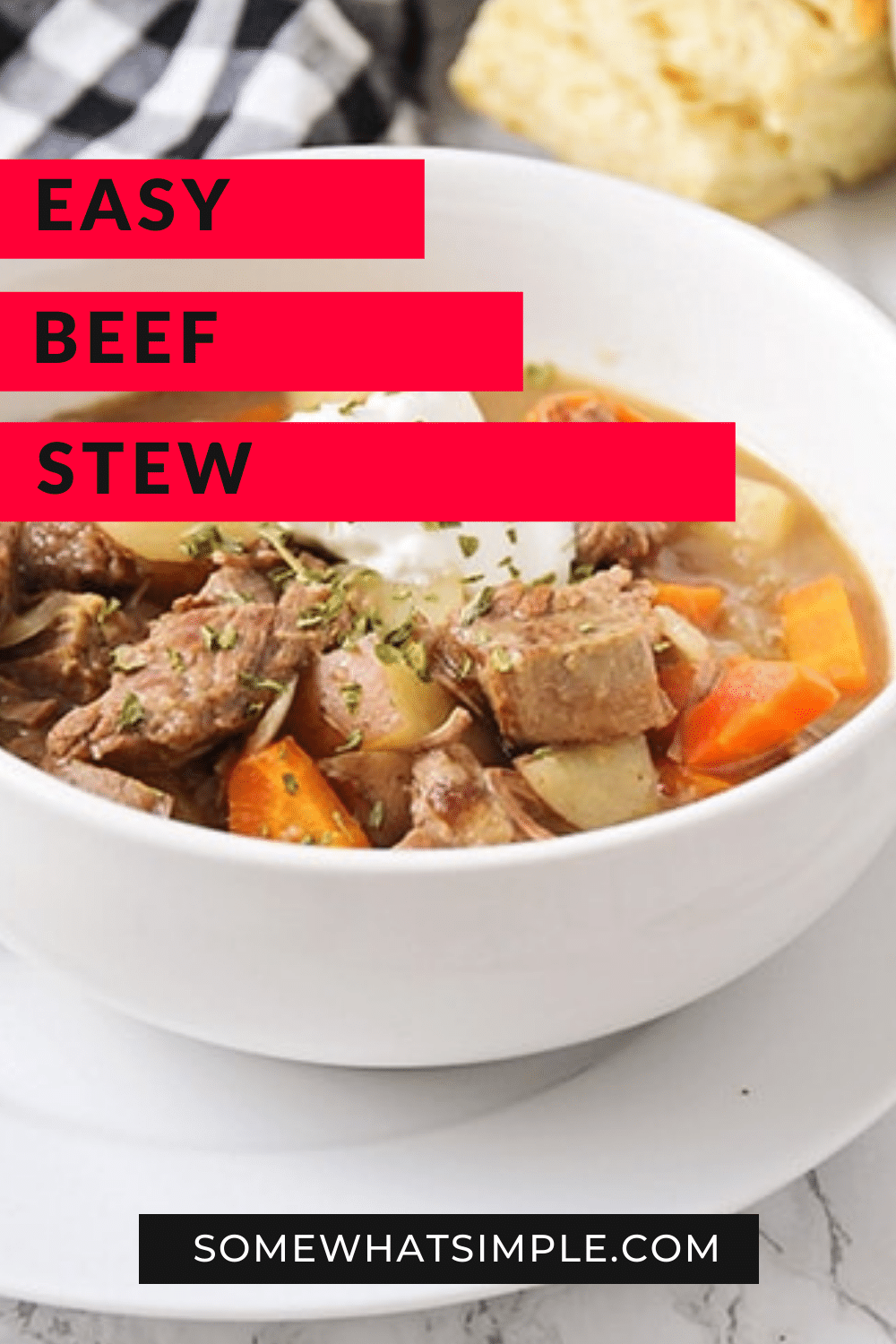 This crock pot beef stew is a savory recipe that is the perfect comfort-food meal.  Made in a slow cooker all day until the beef is incredibly tender and hearty vegetables are bursting with flavor! This dinner recipe is so easy to make, you can enjoy it all year long! via @somewhatsimple