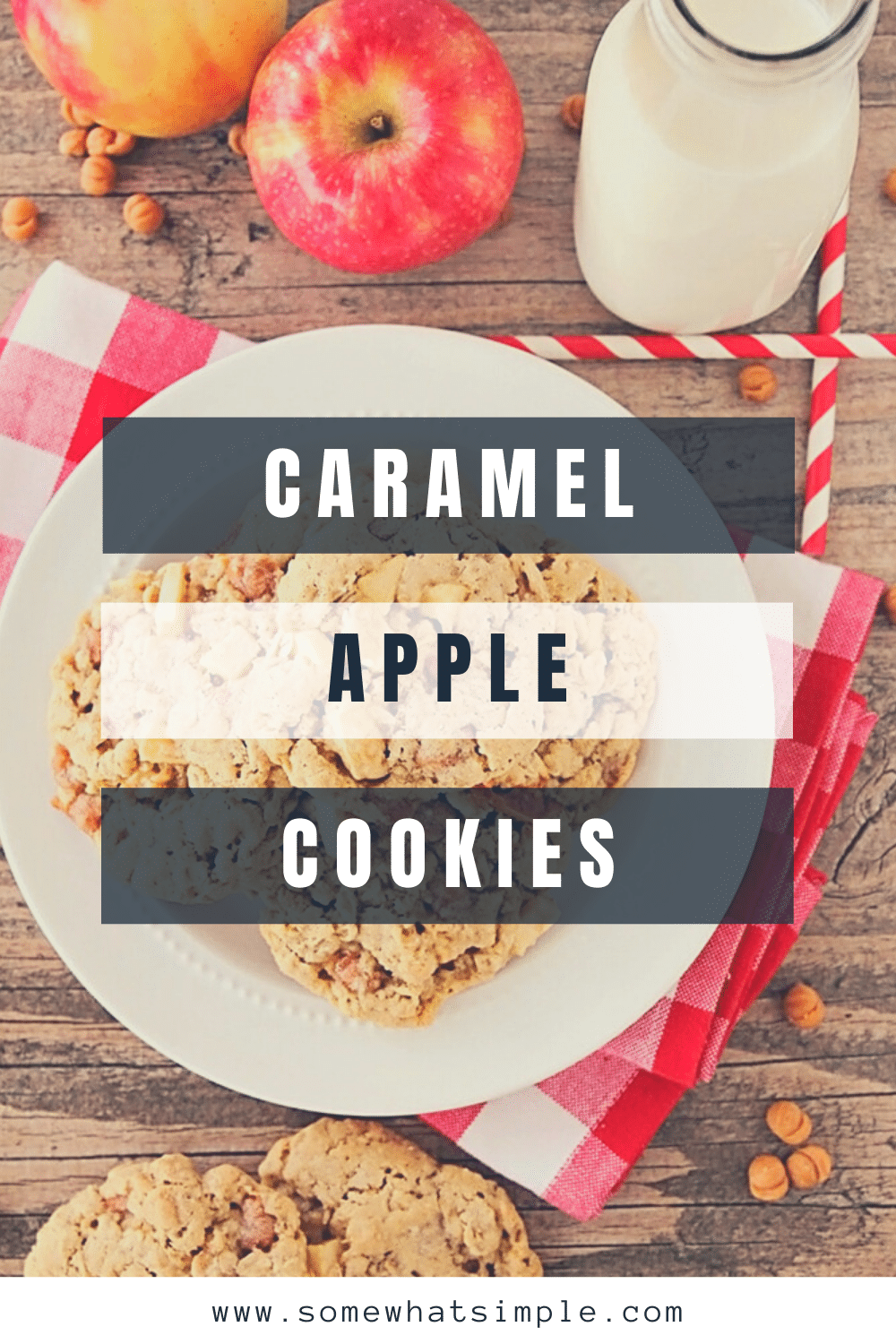 These caramel apple oatmeal cookies are so delicious, and packed with chunks of fresh apple and gooey caramel! These cookies are the perfect recipe for when you want a delicious cookie but also want to try something different. via @somewhatsimple