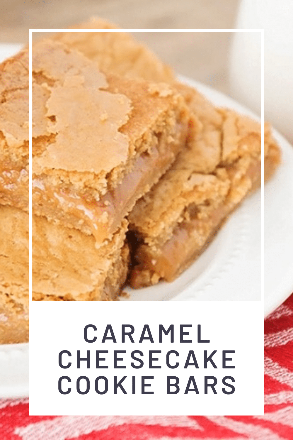 Caramel cheesecake cookie bars are a delicious salty & sweet dessert that's super easy to make! All of the delicious cheesecake flavors drizzled with caramel, all in an amazing cookie bar. This recipe is easy to make and is guaranteed to knock your socks off. via @somewhatsimple