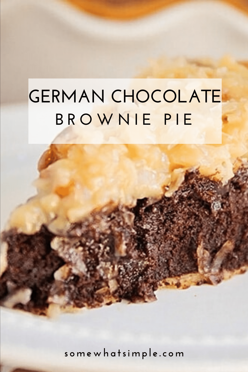 This German chocolate brownie pie is a decadent dessert you're sure to love. With all of the flavors of your favorite cake, but in brownie form, it's will soon be your favorite dessert! via @somewhatsimple