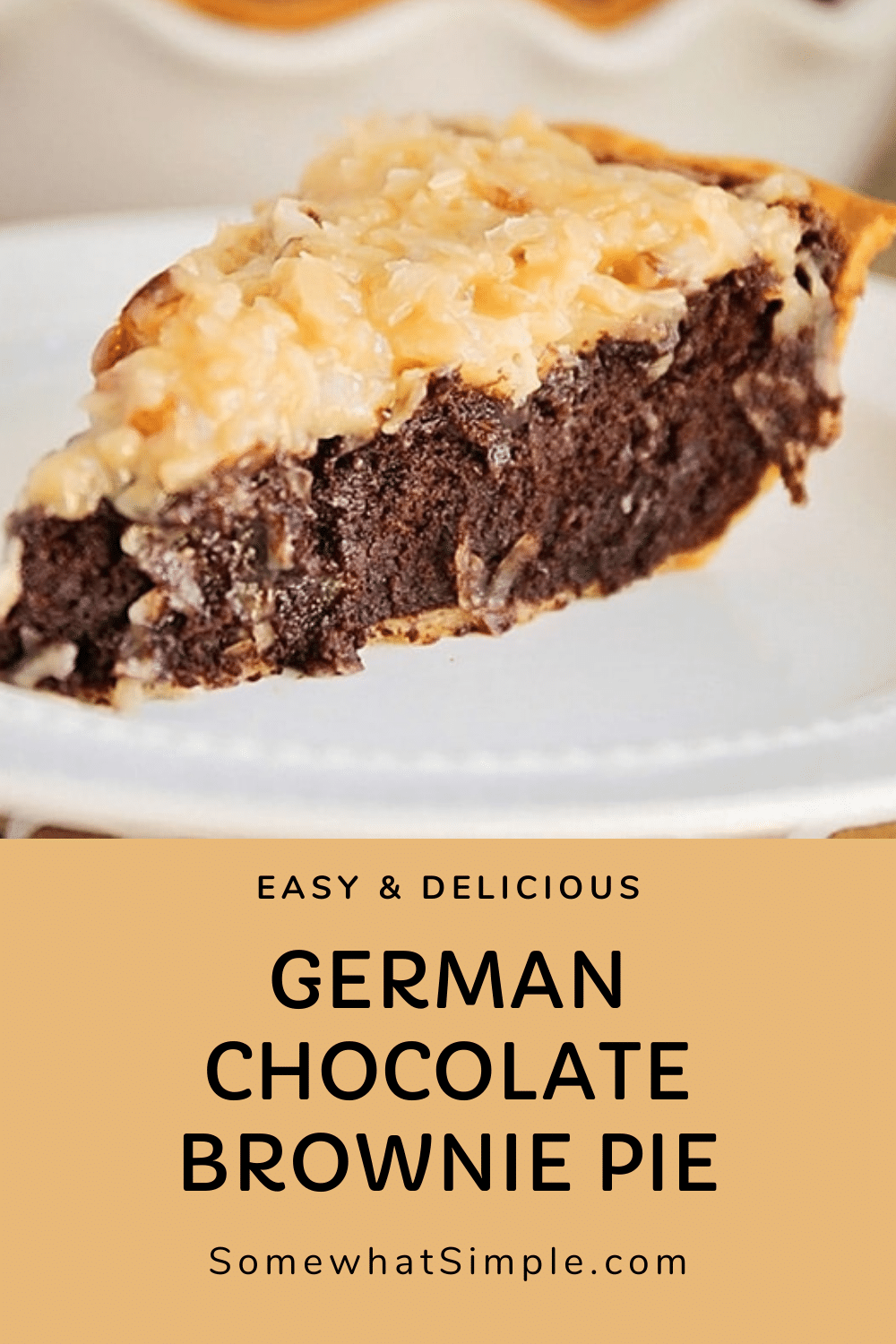 This German chocolate brownie pie is a decadent dessert you're sure to love. With all of the flavors of your favorite cake, but in brownie form, it's will soon be your favorite dessert! via @somewhatsimple