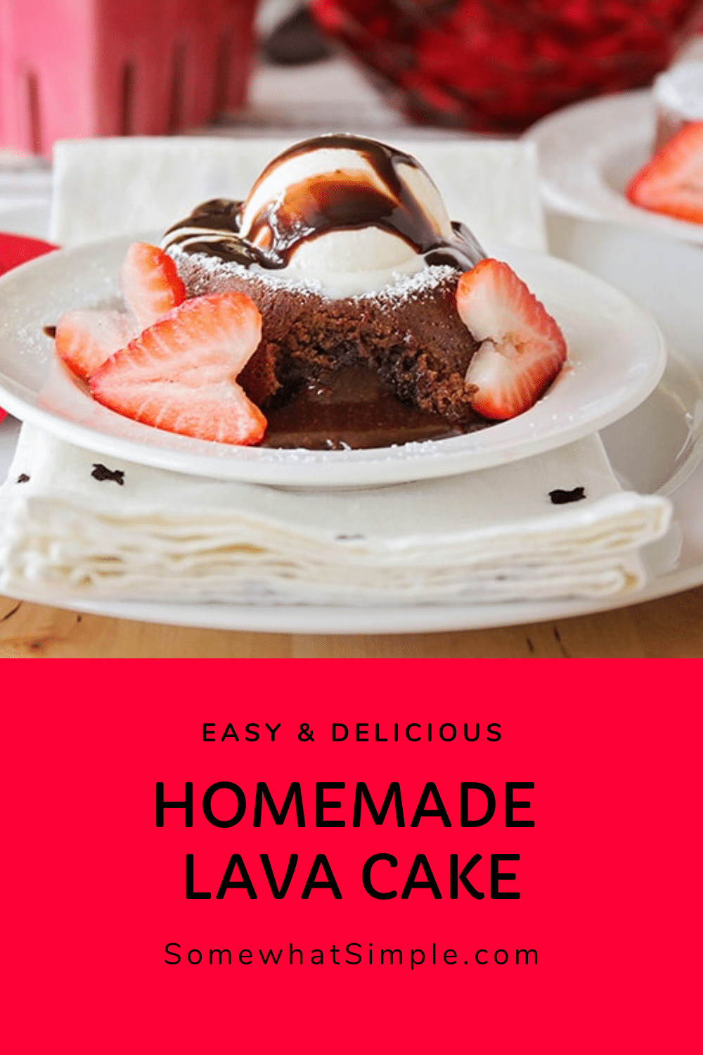 Simple, classy and totally delicious, this chocolate molten lava cake recipe is perfect for any special occasion, but easy enough for every day. Add in a few heart-shaped strawberries and this easy dessert recipe is perfect for an anniversary celebration or other romantic occasion. via @somewhatsimple