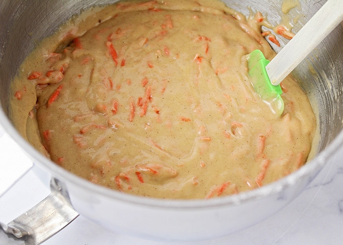 carrot cake batter in a bowl