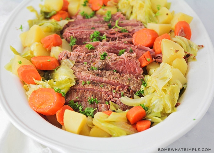 a bowl of classic corned beef and cabbage