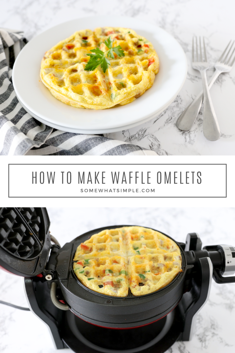 collage of the pictures showing how to make a waffle omelet