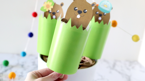 hand holding a groundhogs day puppet craft