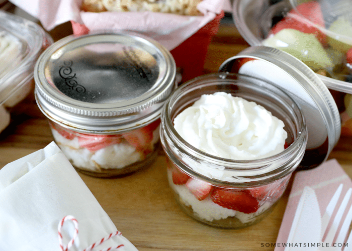 strawberry shortcakes in mason jars