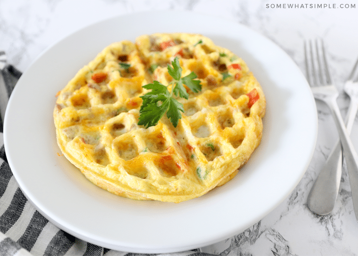 an omelet cooked in a waffle iron