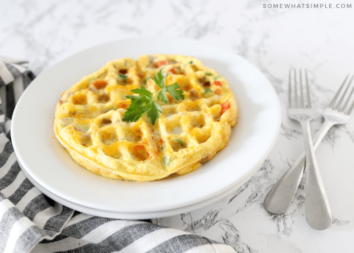 waffle omelet on a white plate 