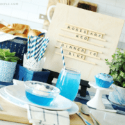 blue foods for a fun family dinner set up on the counter