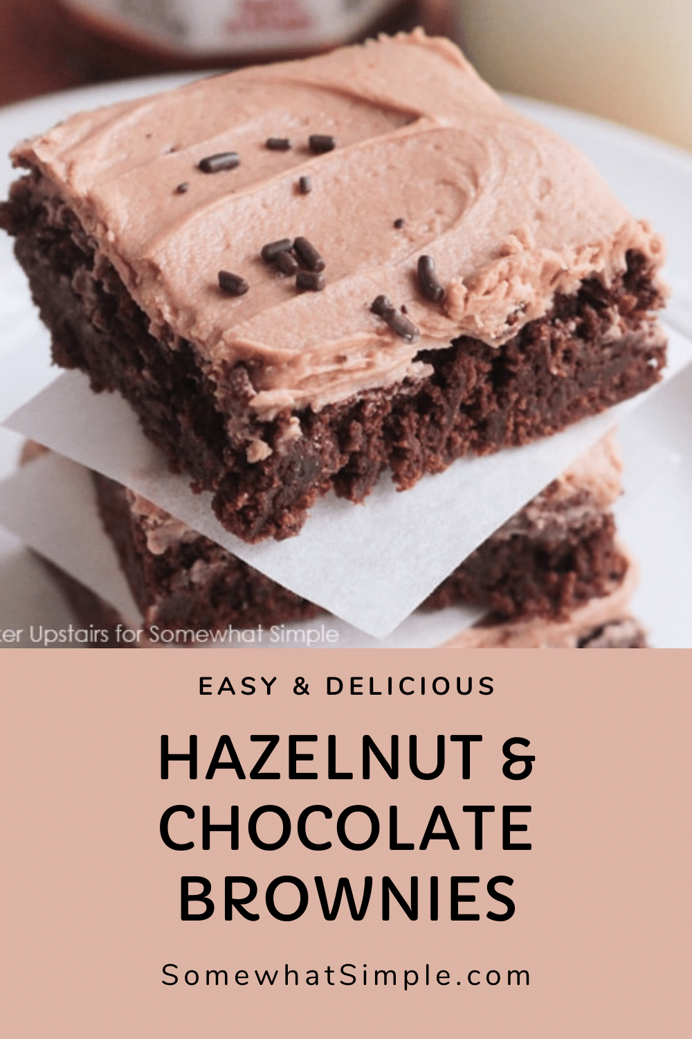 Chocolate hazelnut brownies, with an irresistible homemade frosting, are a delicious dessert that will satisfy any chocolate lover. The brownies are fudgy and delicious while the homemade hazelnut frosting is unlike anything you've ever tried. Go ahead and give these a shot and you can thank me later. via @somewhatsimple