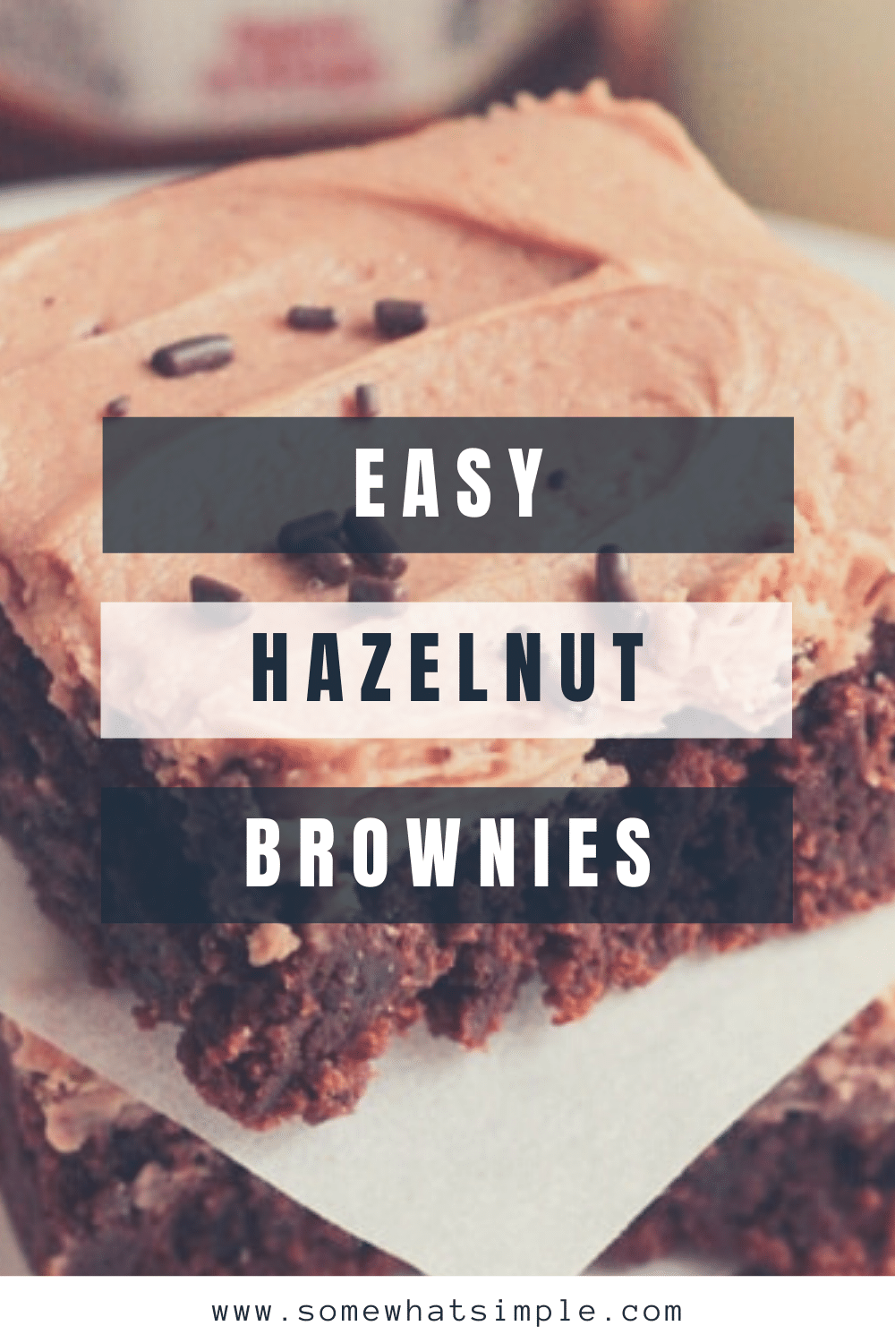 Chocolate hazelnut brownies, with an irresistible homemade frosting, are a delicious dessert that will satisfy any chocolate lover. The brownies are fudgy and delicious while the homemade hazelnut frosting is unlike anything you've ever tried. Go ahead and give these a shot and you can thank me later. via @somewhatsimple