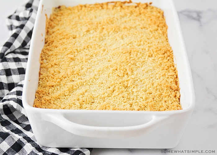 This cheesy potato casserole is the most delicious side dish! It's simple to make, goes with everything, and tastes like comfort food!