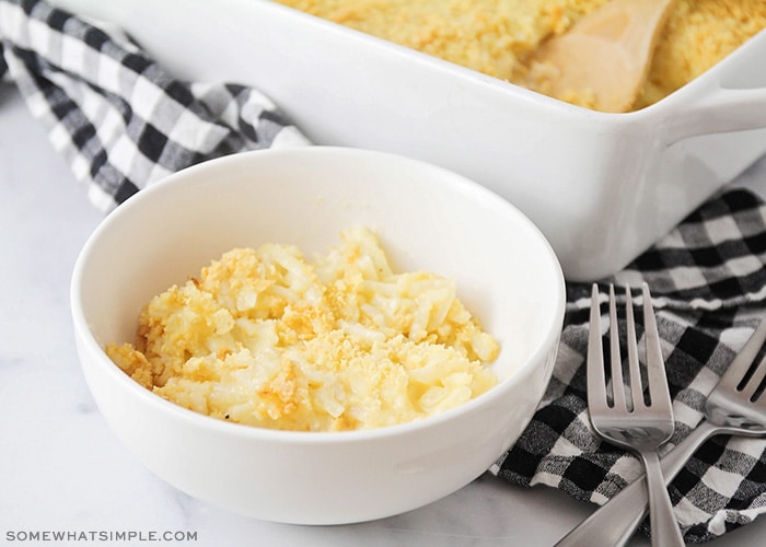 This cheesy potato casserole is the most delicious side dish! It's simple to make, goes with everything, and tastes like comfort food!