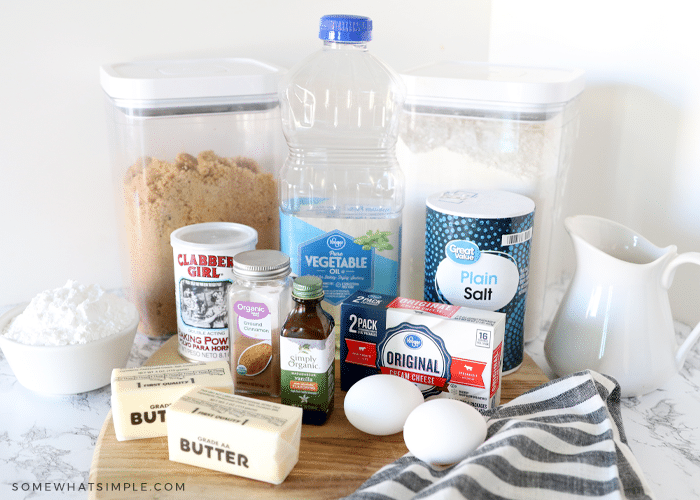 ingredients on the counter to make cinnamon roll pancakes