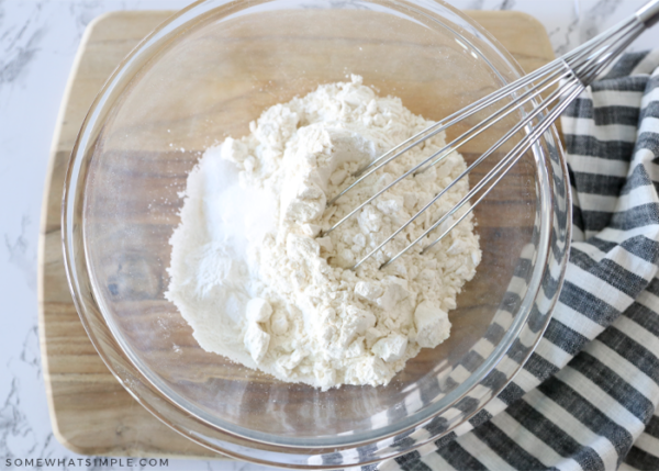 dry pancake ingredients in a glass bowl