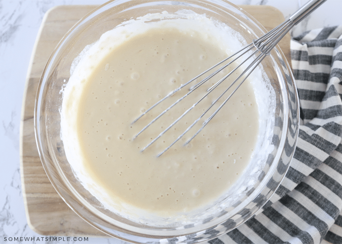 pancake batter in a glass bowl