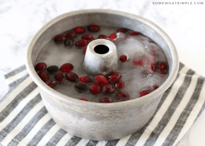 angel food cake filled with frozen water and cranberries