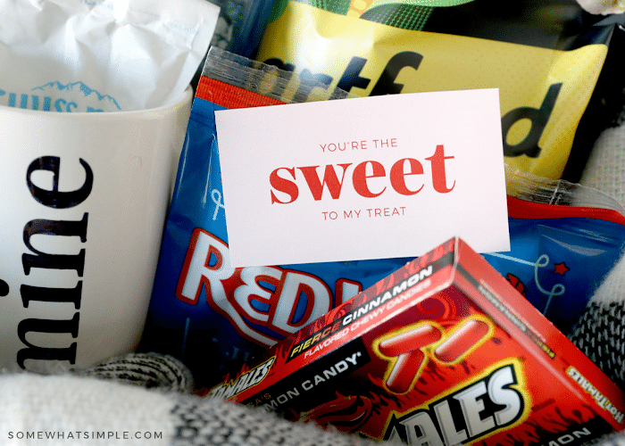 movie candy in a date night basket