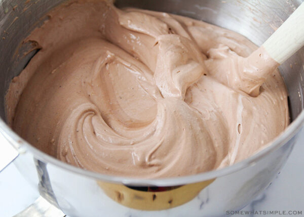 chocolate pudding in a mixing bowl