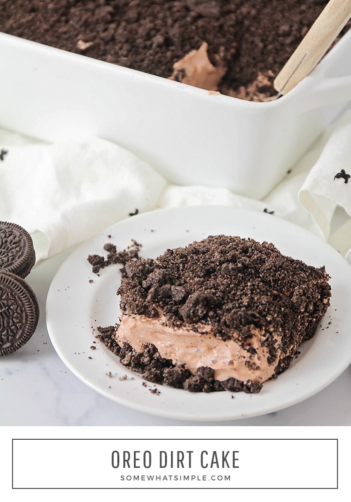 This Oreo dirt cake tastes fantastic and could not be easier to make! It's chocolatey, delicious, and a great way to feed a crowd! via @somewhatsimple