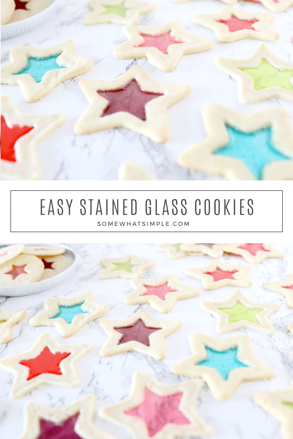 3-ingredient Stained Glass Cookies are colorful, tasty, and so simple to make! via @somewhatsimple