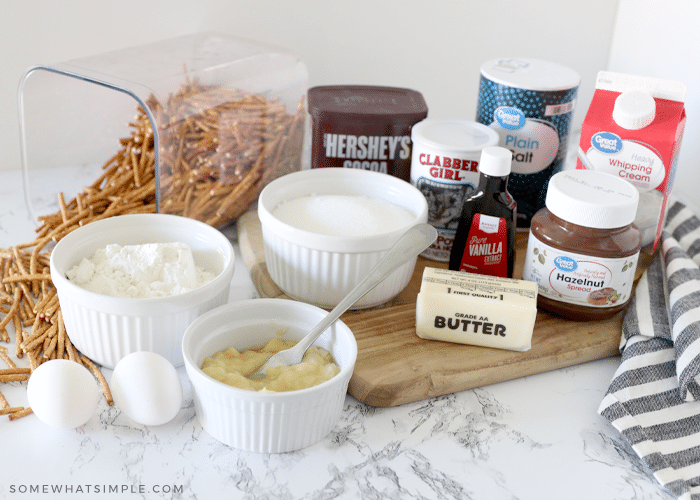 ingredients to make brownies on a counter