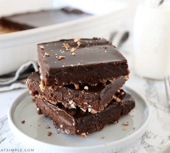 pretzel brownies on a white plate