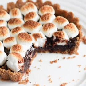 smores tart on a white plate