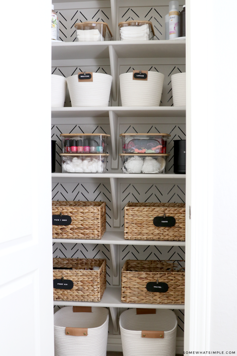 Bathroom Closet Organization - from Somewhat Simple .com