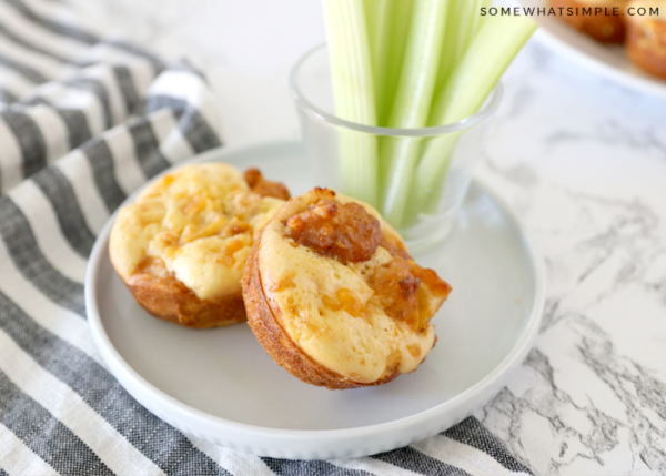 buffalo chicken cupcakes on a white plate