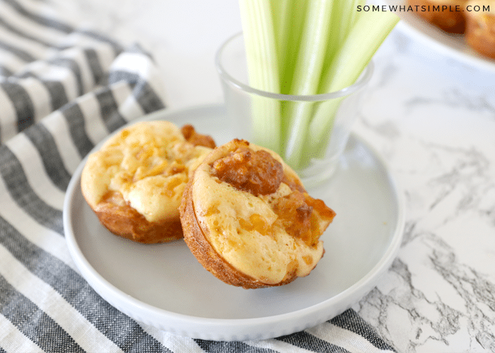 buffalo chicken cupcakes on a white plate